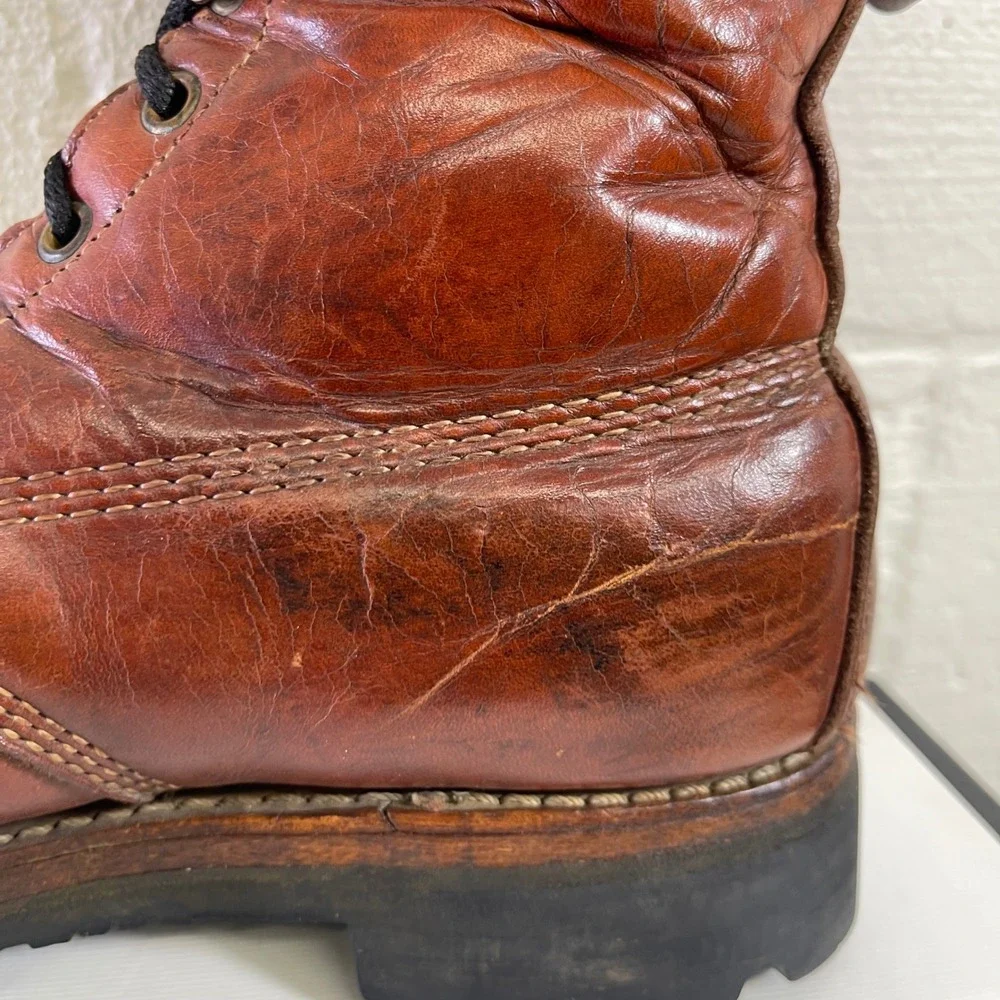 Vintage Thom McAn Insulated Brown Leather Work Ankle Boots Men's Size 7.5 D